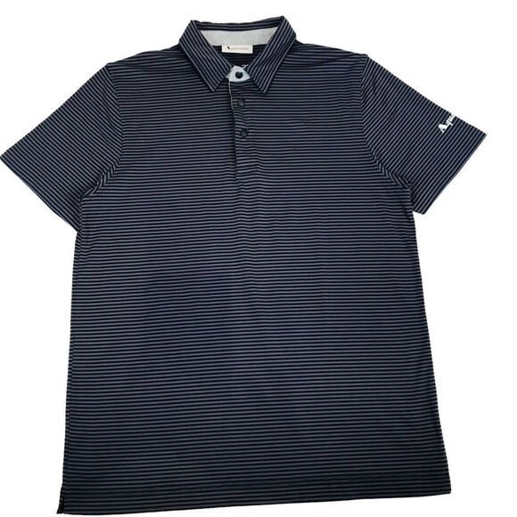 Aquascutum Golf Polo Shirt Mens Size M Grey Fitted Striped Short Sleeve Trim - Picture 2 of 16